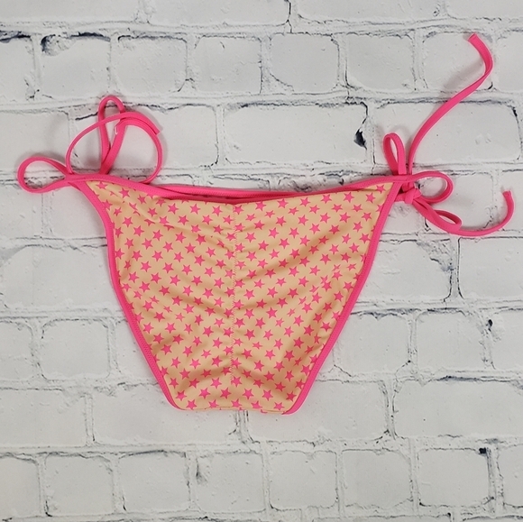 PINK VS Victoria's Secret Peach with Pink Stars Bikini Bottoms Women's Size M - Picture 2 of 8
